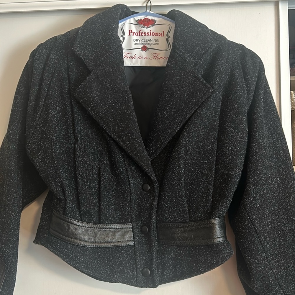 VTG Otello Pelle Womens dark Gray Moto Jacket Wool Leather Trim 80’s 90’s Sz 5/6